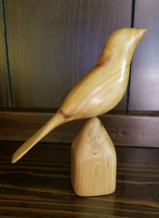 Mcm Hand Carved Cherry Folk Art Wood Bird,  Evelyn Yonkin,  In Emil Milan Style