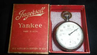 ✔R.  H.  INGERSOLL & BRO.  ✔ Back SET & WIND ✔YANKEE Pocket Watch ✔w/Box & Guarantee 2