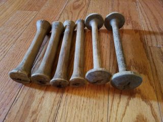 6 Early Large Wooden Textile Thread Spools Primitive