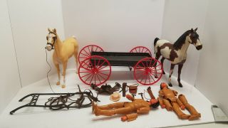 Louis Marx Co.  Inc 1973 Palomino Horse & 1965 Storm Cloud,  Covered Wagon,  Chief