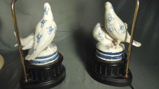 Faince Doves Pottery Majolica Delft Lamps W Tassel Finial Blue White 28 "