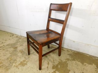 Antique Vintage 1940s All Wood School Industrial Desk Chair Mahogany Finish