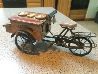 Vintage Wood Metal Ice Cream Bicycle Cart Toy 1940 