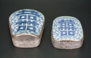 Two Large Antique Chinese Blue And White Porcelain Paktong Jewellery Box