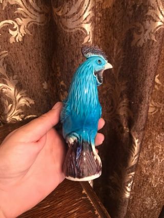 VINTAGE TURQUOISE ROOSTER FIGURINE CHINESE CERAMIC CHICKEN BLUE GLAZE 3