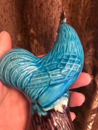 VINTAGE TURQUOISE ROOSTER FIGURINE CHINESE CERAMIC CHICKEN BLUE GLAZE 5