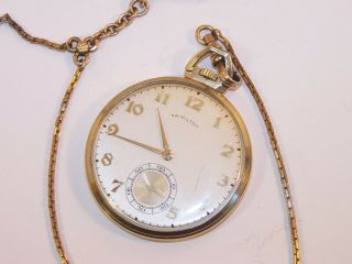 1954 Hamilton Clay 10s 17 Jewel 917 10k Gold Filled Pocket Watch With Gf Chain