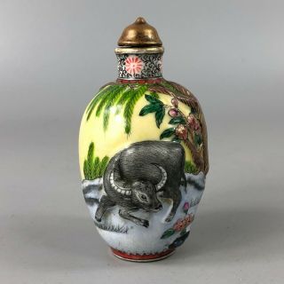 Collectible Chinese Handwork Porcelain Paint Ox Rare Old Antique Snuff Bottle