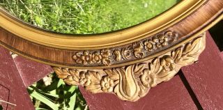 Antique Round Wall Mirror w/Carved Wood & Gold Gesso Floral Crest & Frame 3