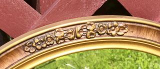 Antique Round Wall Mirror w/Carved Wood & Gold Gesso Floral Crest & Frame 4