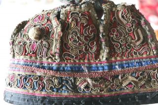 Antique 19thC Chinese/Asian Hand Embroidered Hat L - 7 