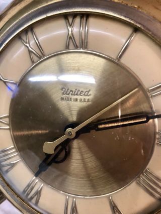 Mid Century Vintage United Clock Co NY Elec Wall Clock w/ Metal Leaves 1950 ' s 4