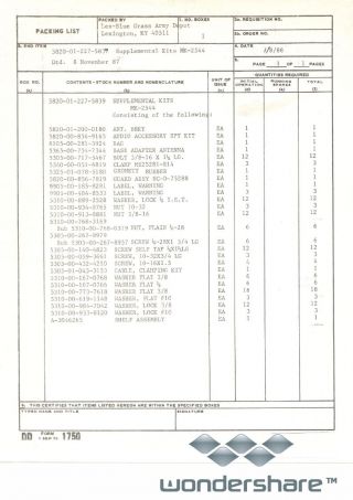 Military Surplus Radio Equipment Installation Kit MK - 2544,  5820 - 01 - 227 - 5839 7