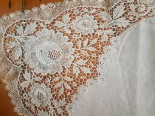 Delicate Antique White French Lace Rose Design Centre Piece Very Large Doily