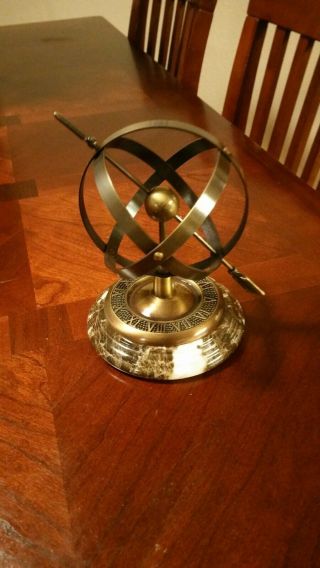 Armillary Sphere Sundial Globe World Arrow Midcentury Modern Desk Marble