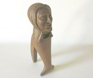 Antique Black Forest Nutcracker Old Peasant Woman Lady Fishtail Hand Carved Wood