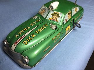 Vintage Litho Dick Tracy Squad Car No 1 Wind Up Friction Tin