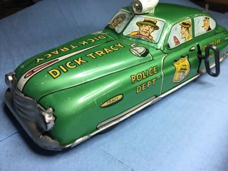Vintage Litho Dick Tracy Squad Car No 1 Wind Up Friction Tin 7