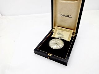 Antique E.  Howard,  7344 14k White Gold 21j Of Pocket Watch,  Box & Orig License,  Runs