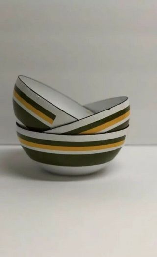 Skoal / Norway Enamelware Bowls - Vintage Set Of 3 Green Yellow,  5.  5 "