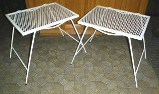 Vintage Stacking Wrought Iron Wire Mesh Outdoor Patio Garden Side Tables