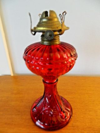 Gorgeous Red Glass And Brass Oil Lamp Base,  Reservoir And Burner