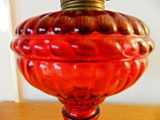 Gorgeous Red Glass and Brass Oil Lamp Base,  Reservoir and Burner 3