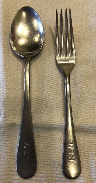 Vintage Stainless U.  S.  N Military Flatware Us Navy Spoon And Fork Silco Stainless