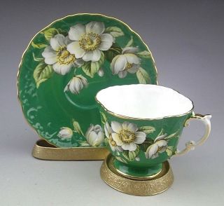 Vintage Aynsley Green & Dogwood Flowers Pattern Tea Cup And Saucer