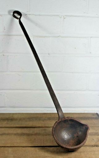 Large Antique Wrought Iron Ladle With Pouring Spout,  Fireplace Farmhouse Kitchen
