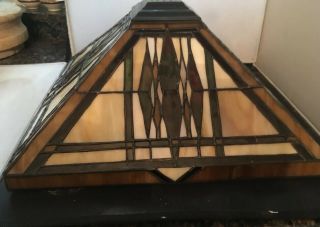 Arts And Crafts Style Slag Leaded Glass Shade - Brown & Cream