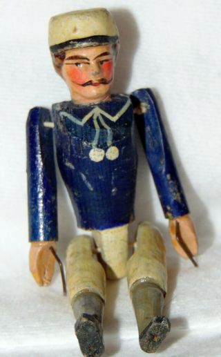C1880 Splendid Xrare Wood Wooden Peg Doll Miniature 31/2 Sailor All