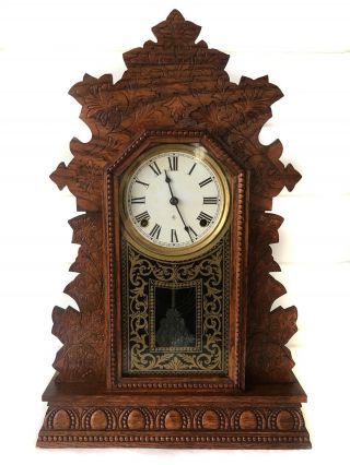 Lovely Antique " Geranium " Model 8 Day American Strike Shelf Clock By Gilbert