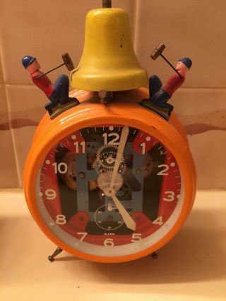 Vintage Jerger West Germany Black Busy Boy Bell Wind Up Alarm Clock 2 Soldier