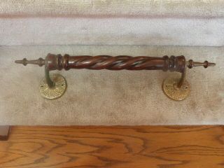 Antique Vintage Architectural Brass & Wood Door Handle Ornate Twisted 21 "