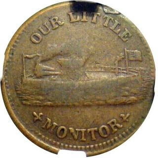 Our Little Monitor Brass R8 Indiana Primitive Patriotic Civil War Token Ngc