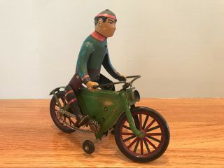 Vintage Metal/tin Rare Man On Bike Wind Up Toy