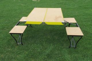 Vintage Handy Folding Picnic Table And Chair Set Metal,  Milwaukee Stamping Co