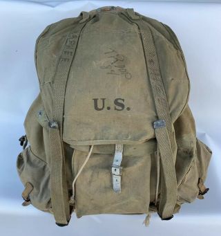 Vintage Ww2 1943s Us Army Military Field Backpack Rucksack Canvas Bag With Frame