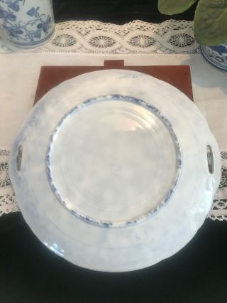 Antique Blue And White Handled Spongeware Chop Plate 4