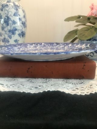 Antique Blue And White Handled Spongeware Chop Plate 6