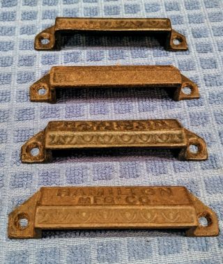 (Set Of 4) Antique HAMILTON MFG CO.  Cast Iron Drawer Door Pulls Handles Hardware 4