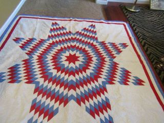 Vintage Lone Star Quilt - Blue Red And White -.