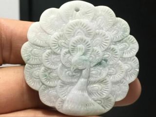 Chinese Exquisite Hand - Cared Peacock Carving Jadeite Jade Pendant 1414