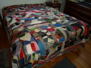 Antique Victorian Hand Made Crazy Quilt 68 " X 79 " Colors