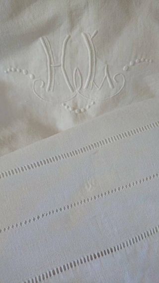 Antique French Embroidered Pure Linen Trousseau Sheet Monogram Hl
