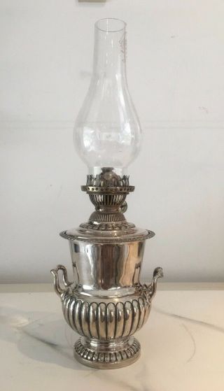 Antique Small Silver Plate Trophy Oil Lamp