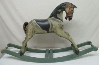 Rare Antique 1800s Solid Wood Carved Childs Rocking Horse Carousel Painted Horse