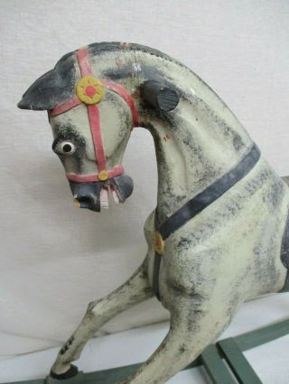 RARE ANTIQUE 1800s SOLID WOOD CARVED CHILDS ROCKING HORSE CAROUSEL PAINTED HORSE 3