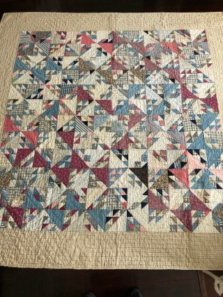 Antique Vintage Quilt Hand Pieced Hand Quilted 71x72.  5.  1800’s